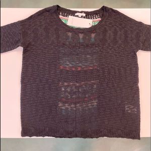 see U soon brand sweater. Black with colorful back panel.